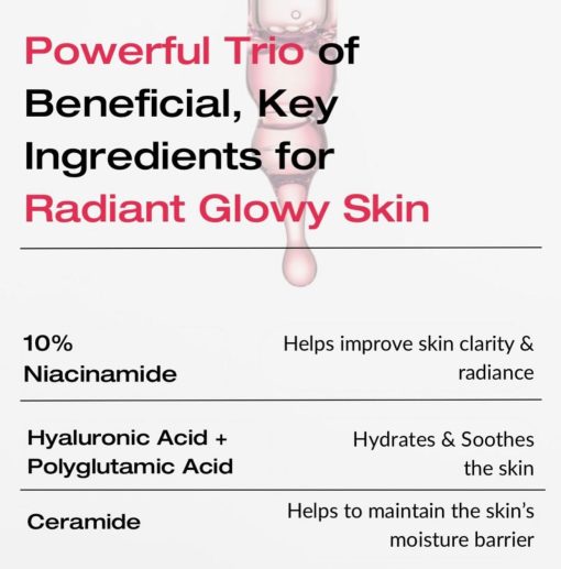 مكونات سيروم Anua Niacinamide مع حمض الهيالورونيك والبولى جلوتاميك والسيراميد لترطيب وتوهج البشرة