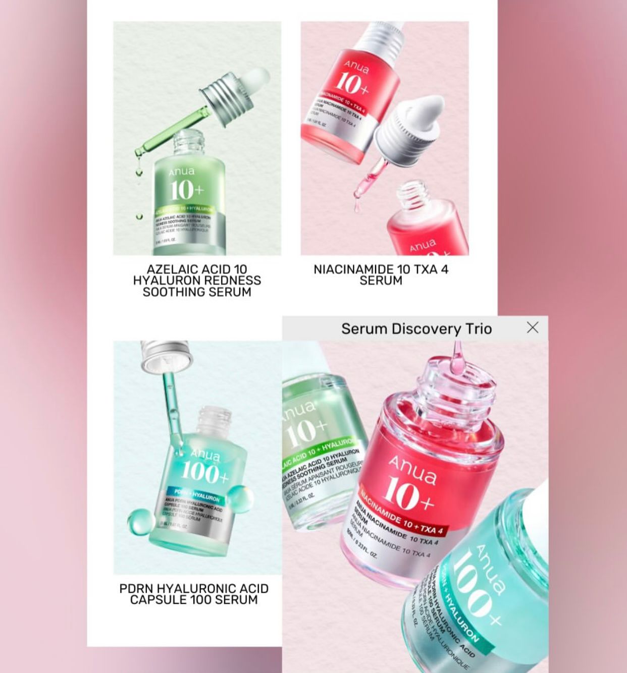 مجموعة سيرومات Anua المتنوعة لتفتيح البشرة، الترطيب العميق، وتقوية حاجز الجلد